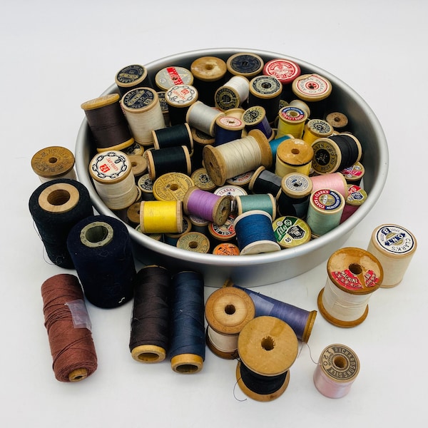 Assorted Spools of Thread, Different Kinds and Sizes, Lot of 104