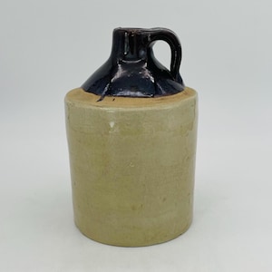 Old Stoneware Two-tone Brown/Beige Jug/Vintage Whiskey Jug/Antique Pottery