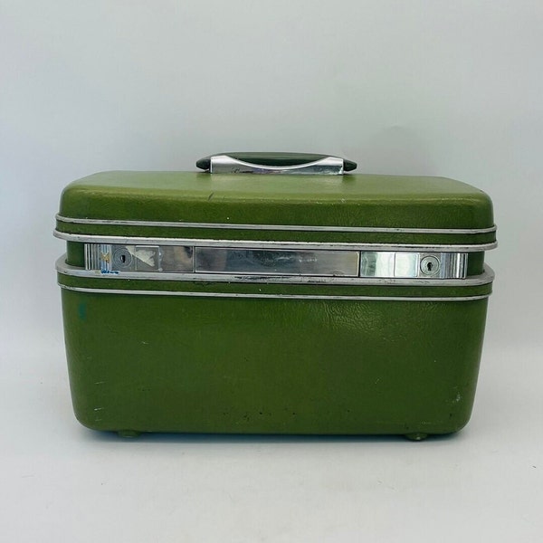 Midcentury Samsonite Silhouette Avocado Green Train Case/Overnight Luggage