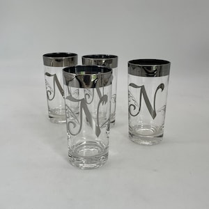 MCM Dorothy Thorpe Silver Rim Monogrammed &quot;N&quot; High Ball Glasses, Set of 4