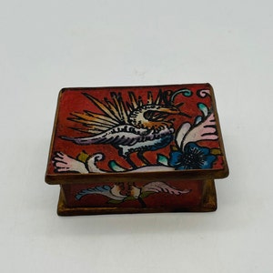 Vintage Bird and Flower Wood and Acrylic Trinket Box