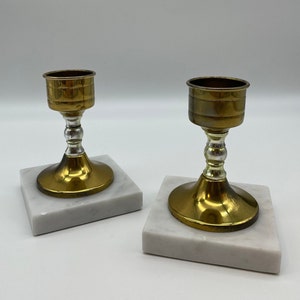 Lovely Brass and Marble Candlesticks
