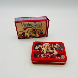 Cartas de baralho Enesco Papai Noel de 1986 em uma caixa de lata/2 baralhos de cartas