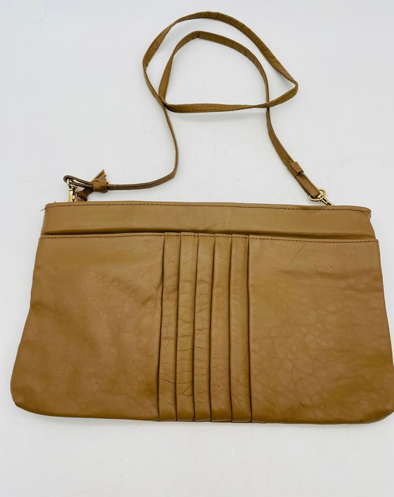 Leather Express Camel Brown Pleated Crossbody/Shou