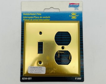 Placa de interruptor/tomada em latão maciço, nova na embalagem - Vintage National Hardware