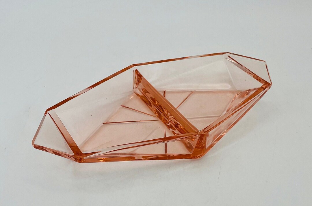 Art Deco Geometric Pink Depression Glass Relish Dish Etsy