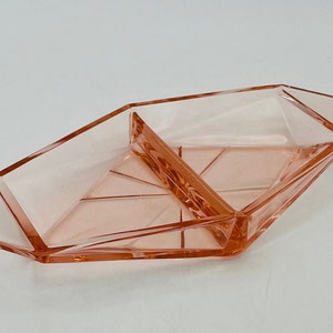 Art Deco Geometric Pink Depression Glass Relish Dish