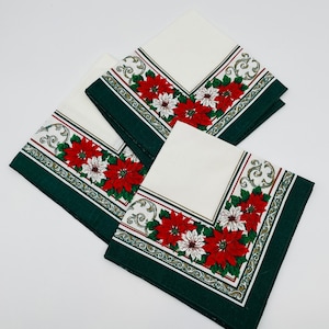 Set of 3 Holiday Poinsettia Cloth Napkins/Vintage Christmas Napkins