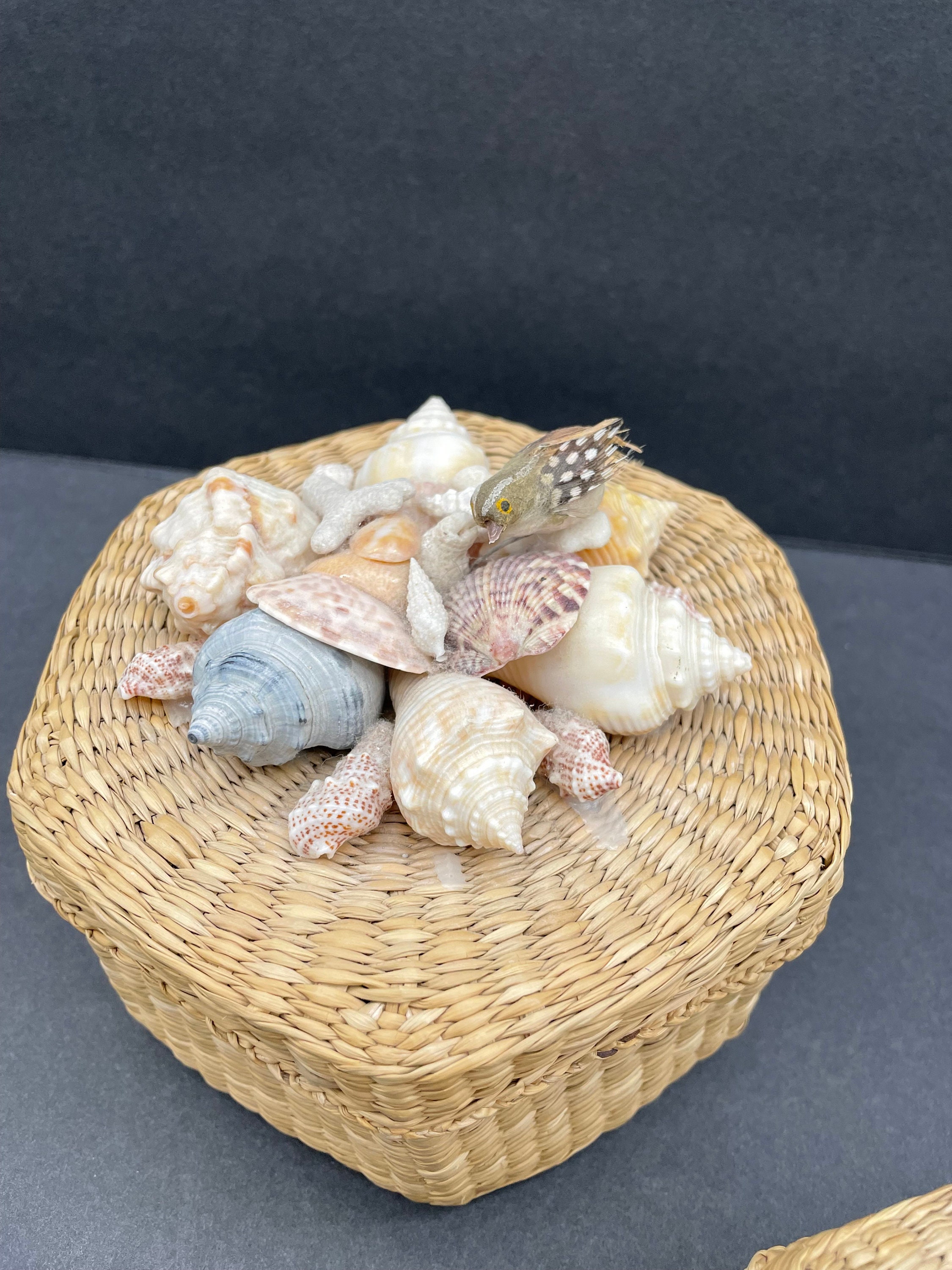 Wicker Shell Wicker Shell Hexagon Basket Set/coastal, Beach Decor/vintage Storage ...