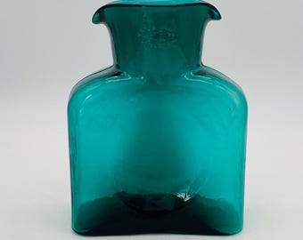 Blenko Art Glass Teal Green Two Spouted Handcrafted Carafe