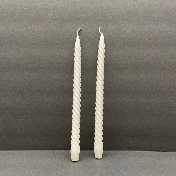 White 12" Taper Spiral Swirl Candle, set of 2, Unwrapped