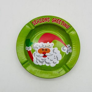 Midcentury Santa Claus Tin Vintage Ashtray/Made in Hong Kong/Christmas Trinket Dish/Made in Hong Kong