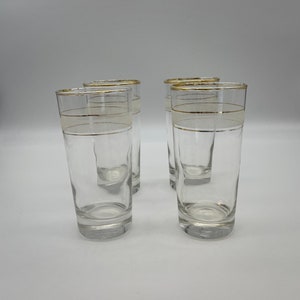 Gold Rimmed Frost Textured Glass Tumbler, Set of 4/Vintage Water, High Ball Glasses