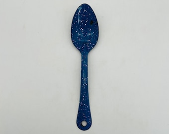 Blue Speckled Enamel 8.25" Serving Spoon /Mid Century Enamelware