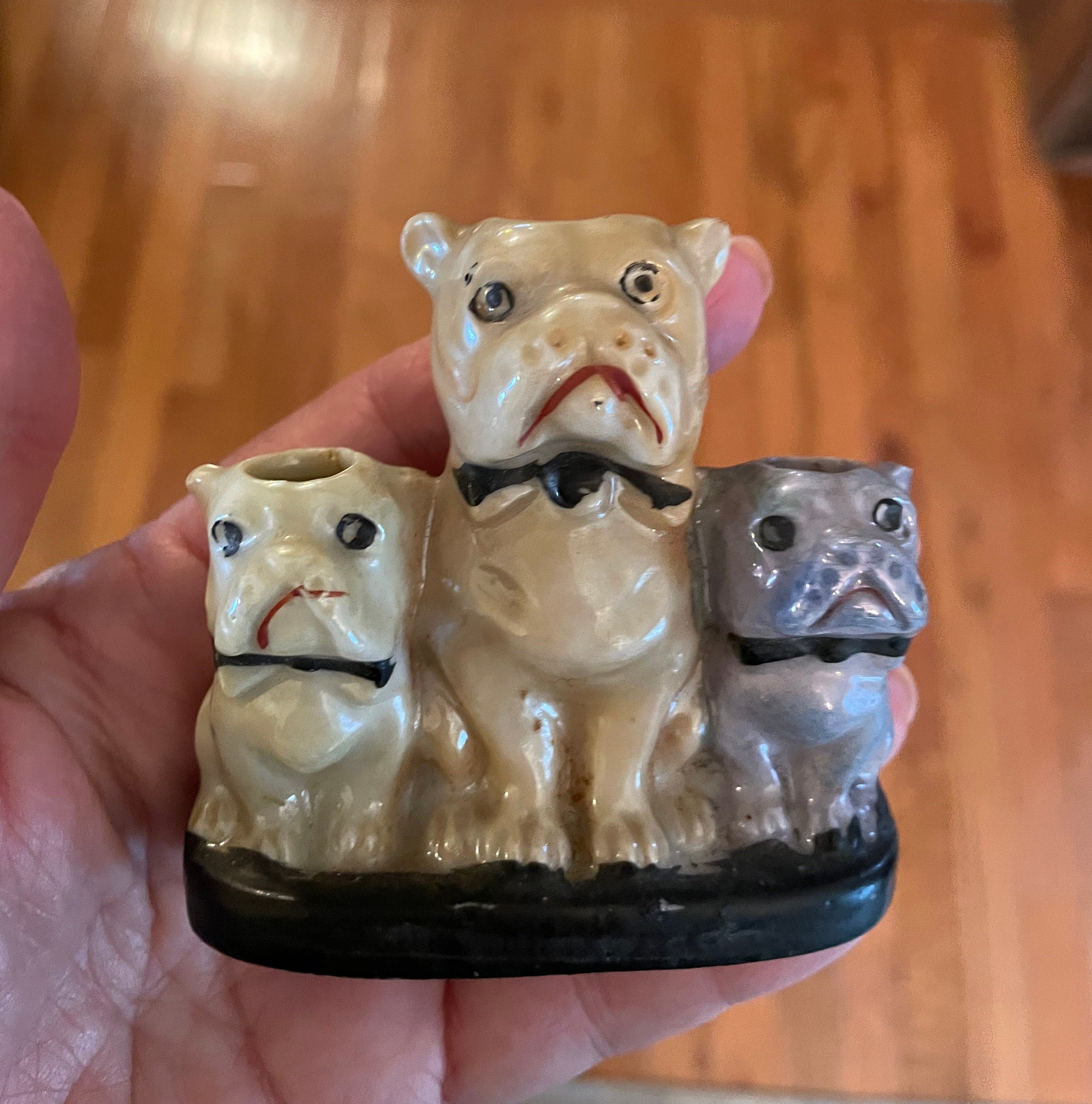 Adorable Bull Dog Trio Figurine/vintage 1930 Japan/toothpick