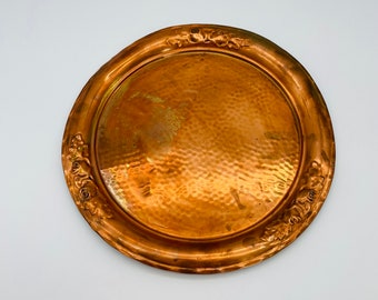 Old 13.5" Copper Tray with Rose Border/Vintage Country, Farmhouse Decor