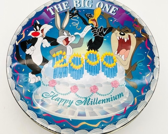 Looney Tunes Happy Millennium Birthday Cake Storage Tin, "The Big One"/Vintage Giftco Tin