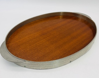 MCM Wood & Metal Oval Serving Tray