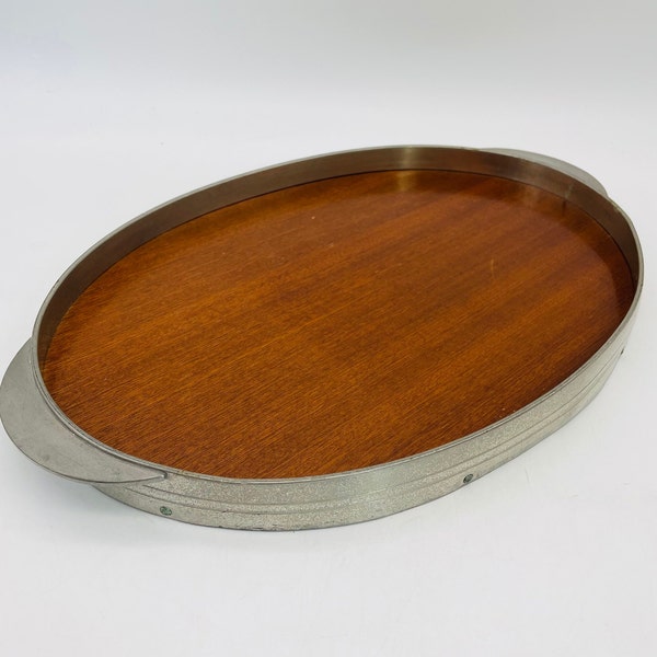 MCM Wood & Metal Oval Serving Tray