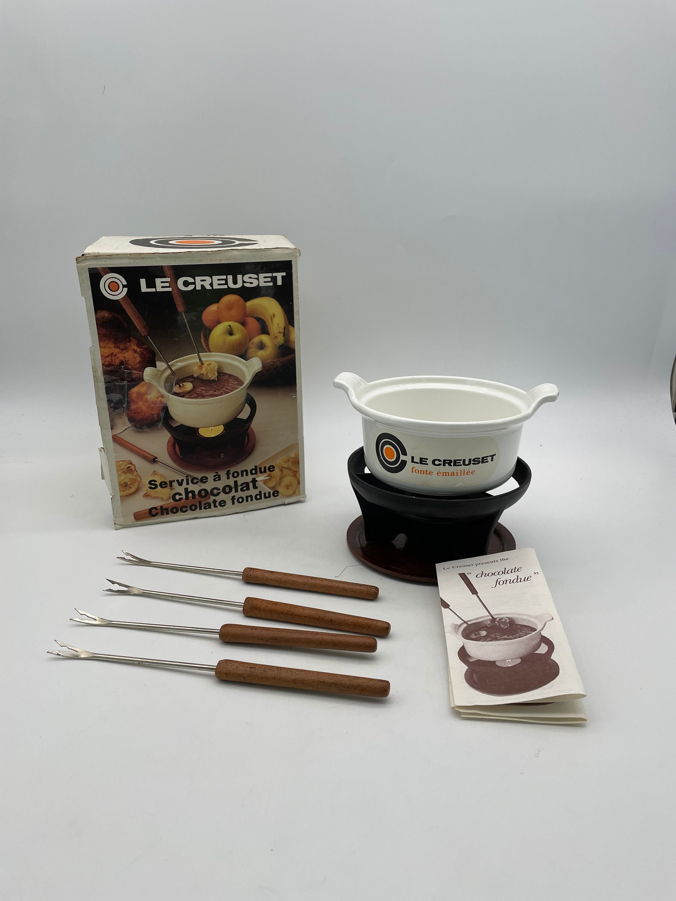 Le Creuset Chocolate Fondue/butter Warmer Set Made in France