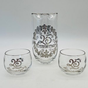 Lovely 25th Anniversary Silver Rim Glass Cocktail Gift Set