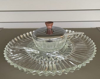 Półmisek na przyprawy/warzywa Kromex Lazy Susan z miseczką do dipu/półmisek do serwowania z połowy XX wieku