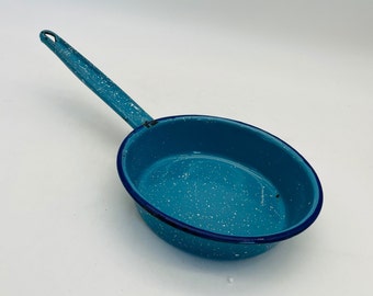 Aqua Blue Speckled Enamel 6.75" Fry/Saute Pan/Country, Farmhouse Decor