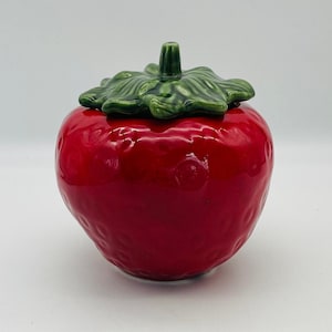 House of Webster Strawberry Small Jar/Canister - Mid Century Small Cookie Jar, Made in USA
