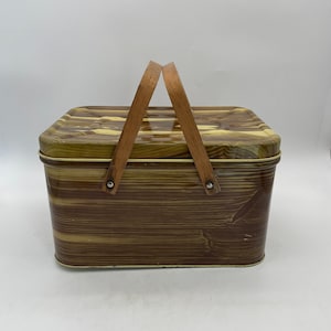 Midcentury Metal/Wood Picnic Basket/National Can Corp., New York
