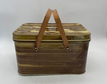 Midcentury Metal/Wood Picnic Basket/National Can Corp., New York