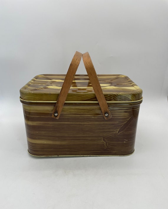 Midcentury Metal/Wood Picnic Basket/National Can Corp., New York