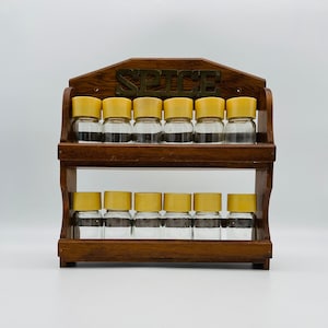Brass and Wood Spice Rack/Mid Century Spice Holder