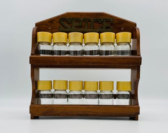 Brass and Wood Spice Rack/Mid Century Spice Holder