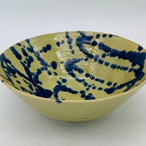 Vintage Pottery Spatter Cobalt Blue/Tan Glaze Handcrafted Bowl