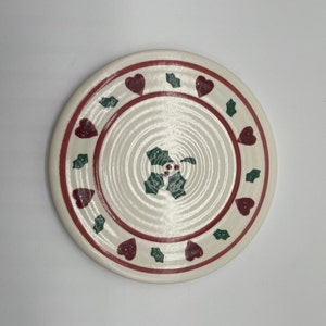 Noel Treasure Craft Heart and Holly Ceramic Trivet/Vintage Holiday Hot Plate