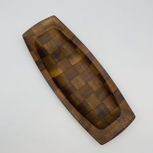 Retro Parquet Woven Wood Serving Tray/Vintage Weave Wood