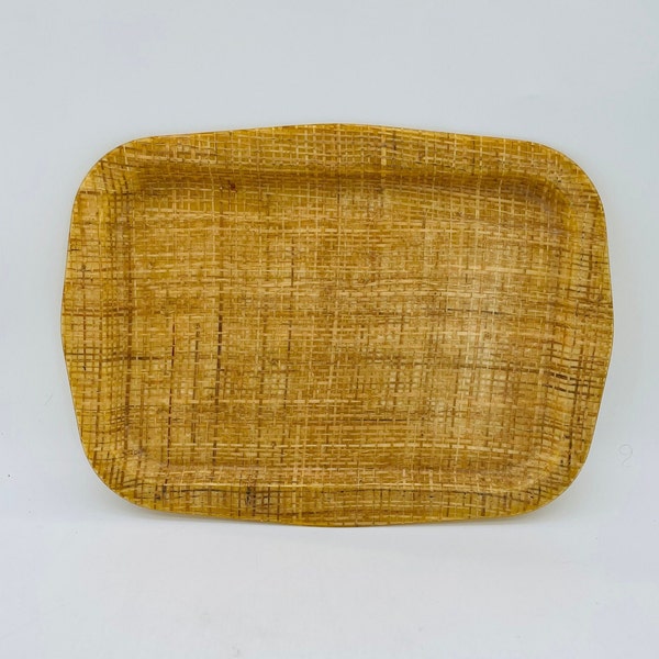 Midcentury Fiberglass Raffiaware Rectangle 14 1/8" x 10 3/8" Tray