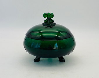 MCM Emerald Green Footed Glass Atomic Candy Dish
