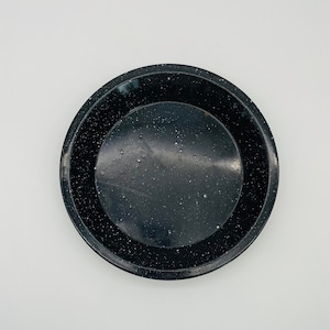Dark Blue Spatter Enamel 10&quot; Pie Plate/Mid Century Enamel Bakeware/Graniteware Camping Plate