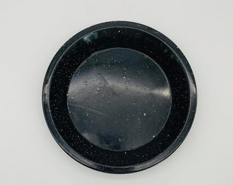 Mid Century Blue Spatter Enamel Pie Plate: Graniteware Camping Bakeware
