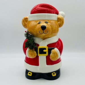 Treasure Craft Santa Mc Bear Cookie Jar/Vintage Christmas Ceramic Cookie Jar