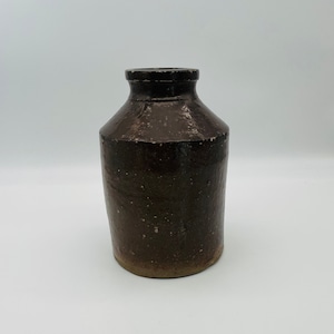 Dark Brown Stoneware Crock/Vase - Antique Stoneware Jar - Farmhouse/Country Decor