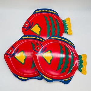Colorful Fish Melamine Ware Vintage Plates, Set of 3