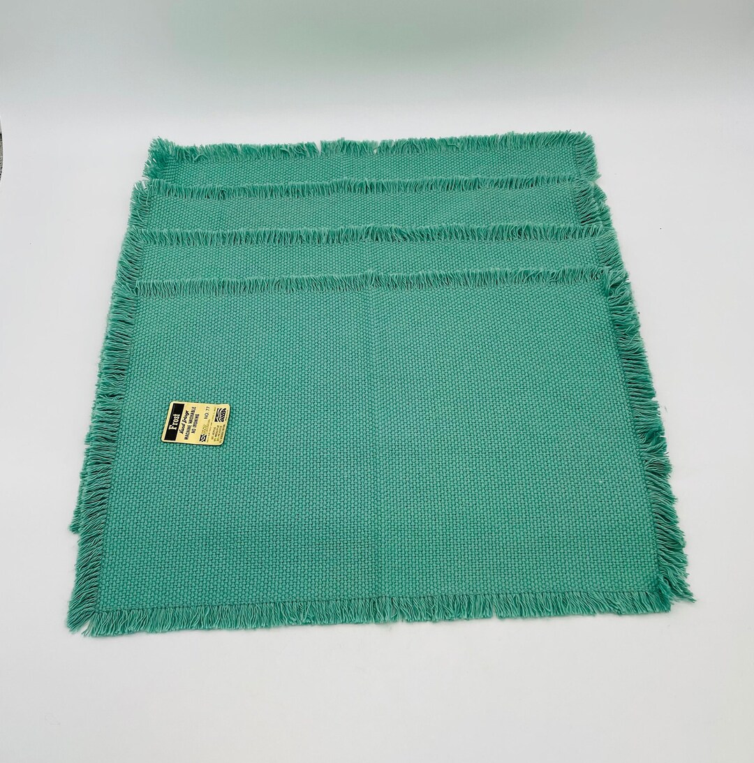 Frost Hand Fringed Turquoise Woven Placemats, Set of 4/chicago Weaving