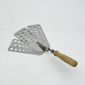 Rare - Early Midcentury Triple Blade Expandable Stainless Steel Spatula, Wood Handle