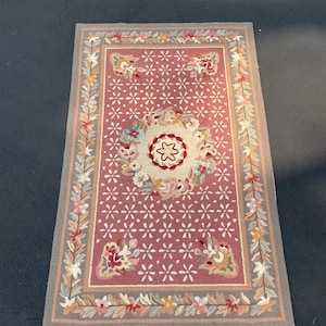 Vintage Wool Hooked Rectangle 5.35&#39; x 3.39&#39; Area Rug