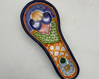 Hand Painted Clay Colorful Floral Spoonrest/Made in Mexico/Southwest Decor