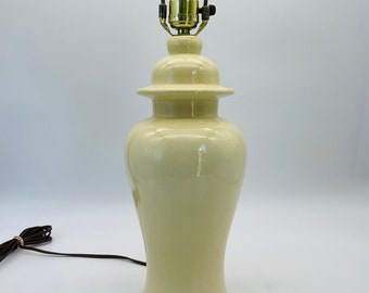 Lovely Pale Yellow Ceramic Tall Ginger Jar Style Table Lamp