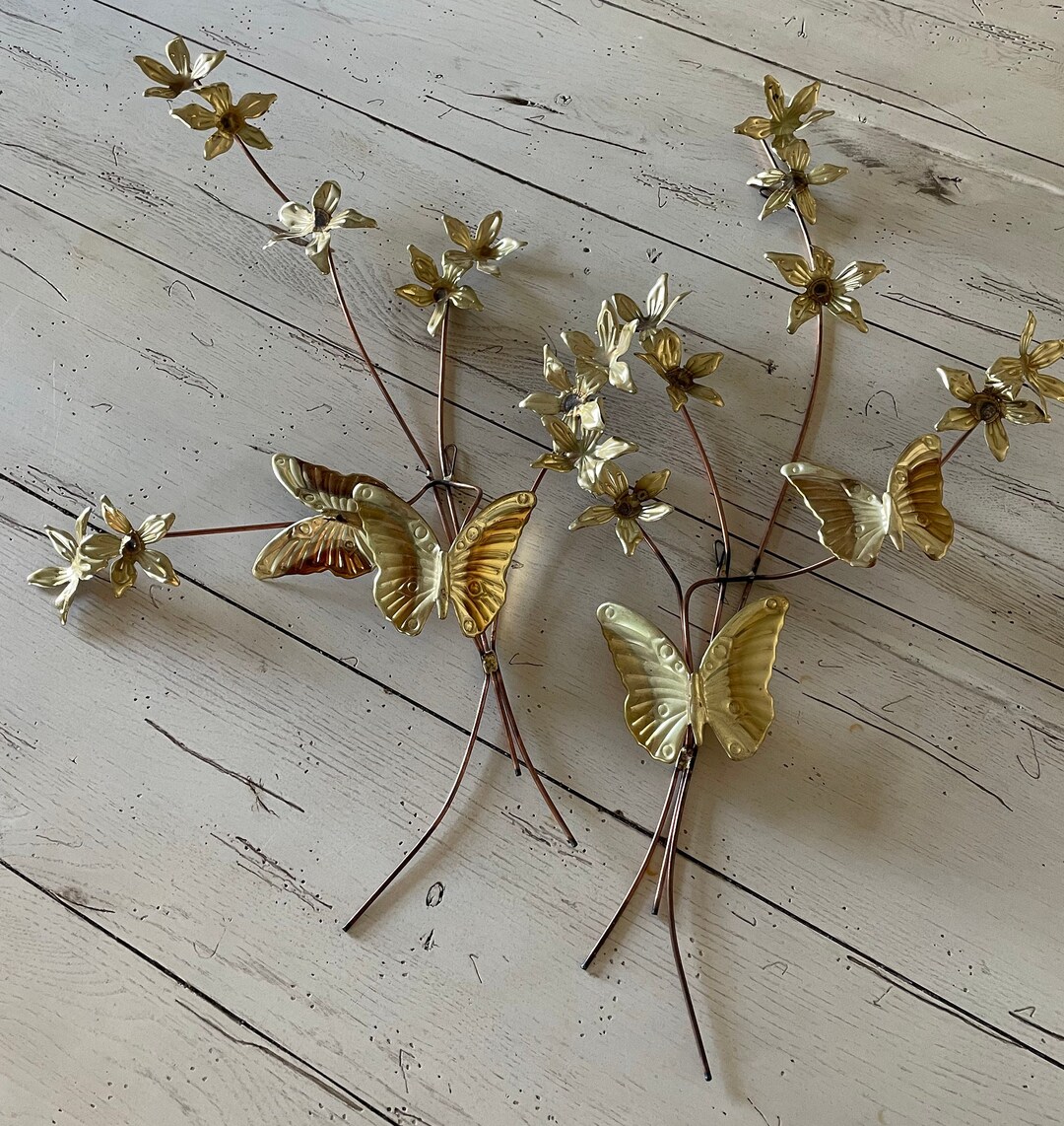 60s/70s Mid Century Modern Brass Butterfly On Wood. By Vintage Designer main image 1