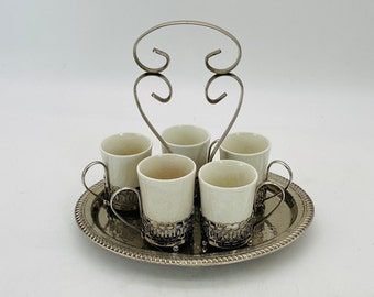 Enoch Wedgewood (Tunstall) Tasses à café/expresso, porte-gobelets et plateau, lot de 5 tasses